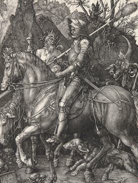 Albrecht Dürer: Lovag, halál és az ördög című képén is valószínűsíthetően hovawart szerepel.