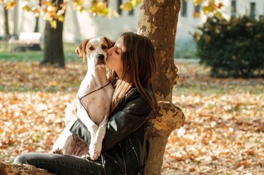 Gazdi kutyával az őszi tájon